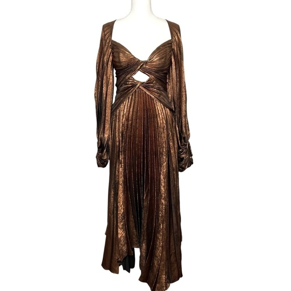 Acler Auroa Midi Dress Metallic Twist Front Pleated Bronze Size 6 NEW - Picture 6 of 16